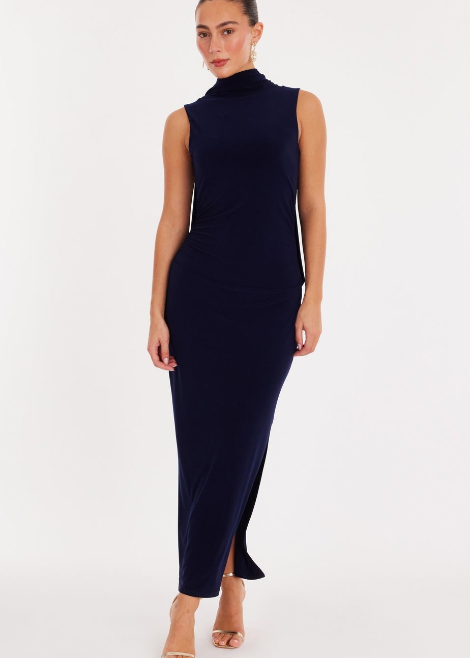 Quiz Navy Scarf Detail Midaxi Dress