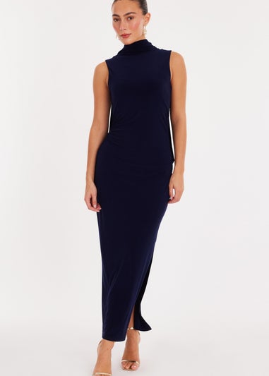 Quiz Navy Scarf Detail Midaxi Dress