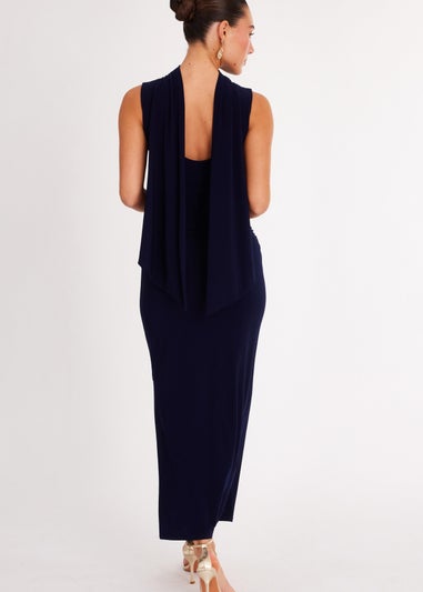 Quiz Navy Scarf Detail Midaxi Dress