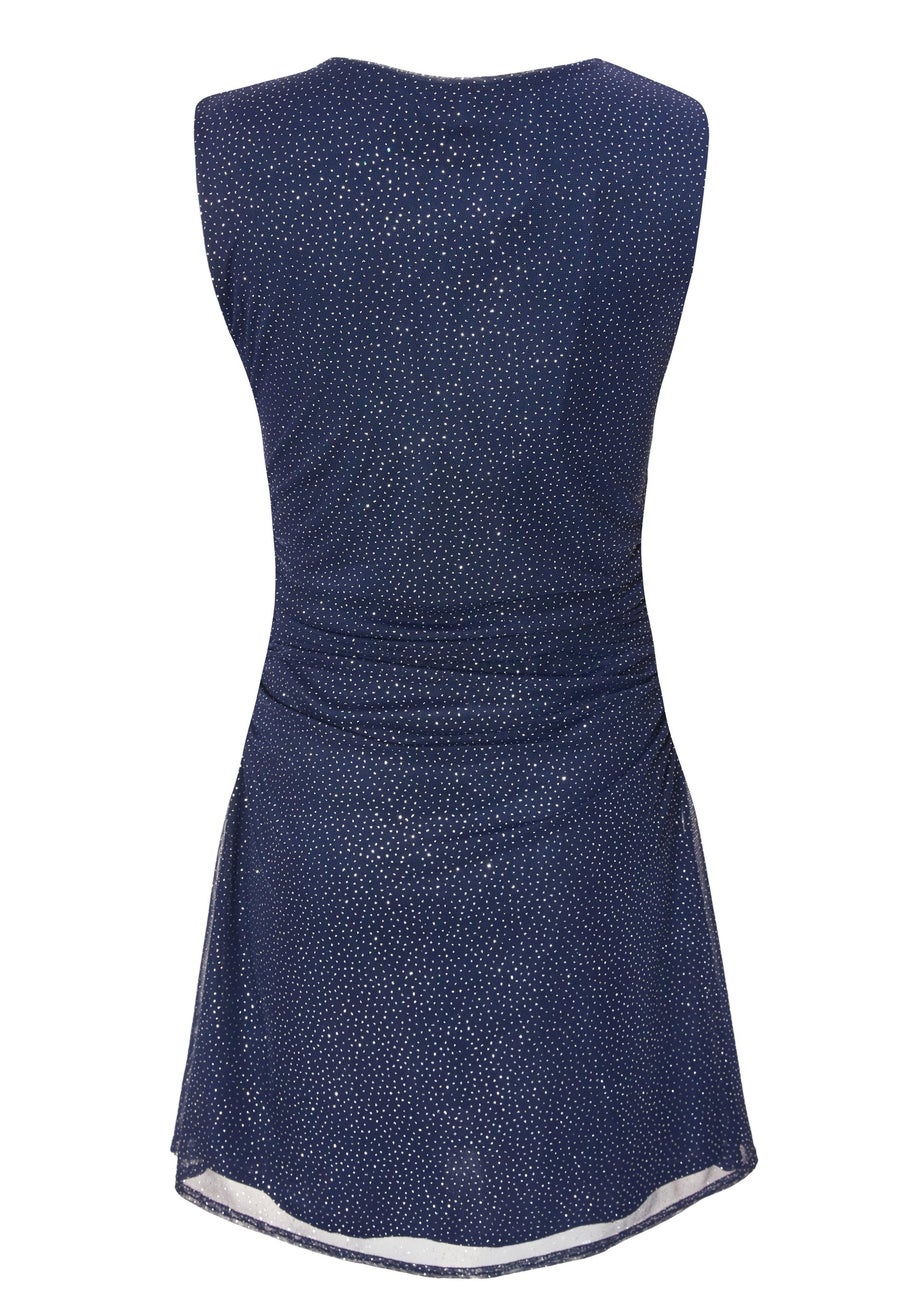 Quiz Navy Glitter Mesh Mini Dress