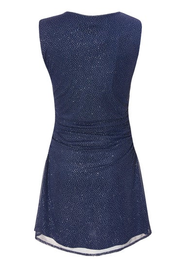 Quiz Navy Glitter Mesh Mini Dress