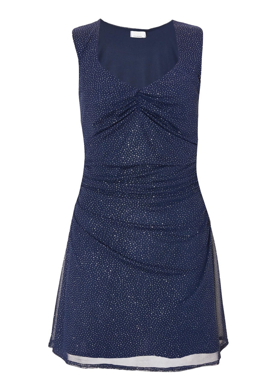 Quiz Navy Glitter Mesh Mini Dress