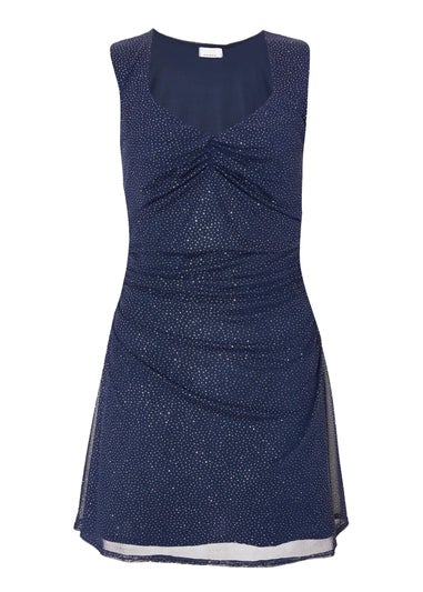 Quiz Navy Glitter Mesh Mini Dress