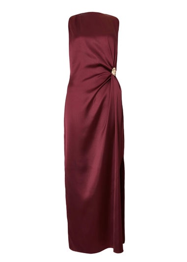 Quiz Burgundy Satin Buckle Side Midaxi Dress
