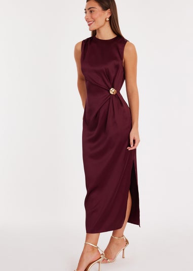 Quiz Burgundy Satin Buckle Side Midaxi Dress