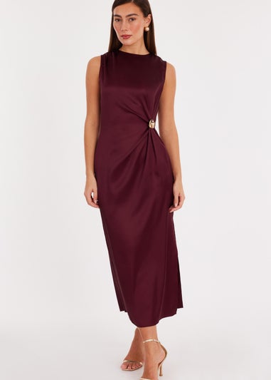Quiz Burgundy Satin Buckle Side Midaxi Dress