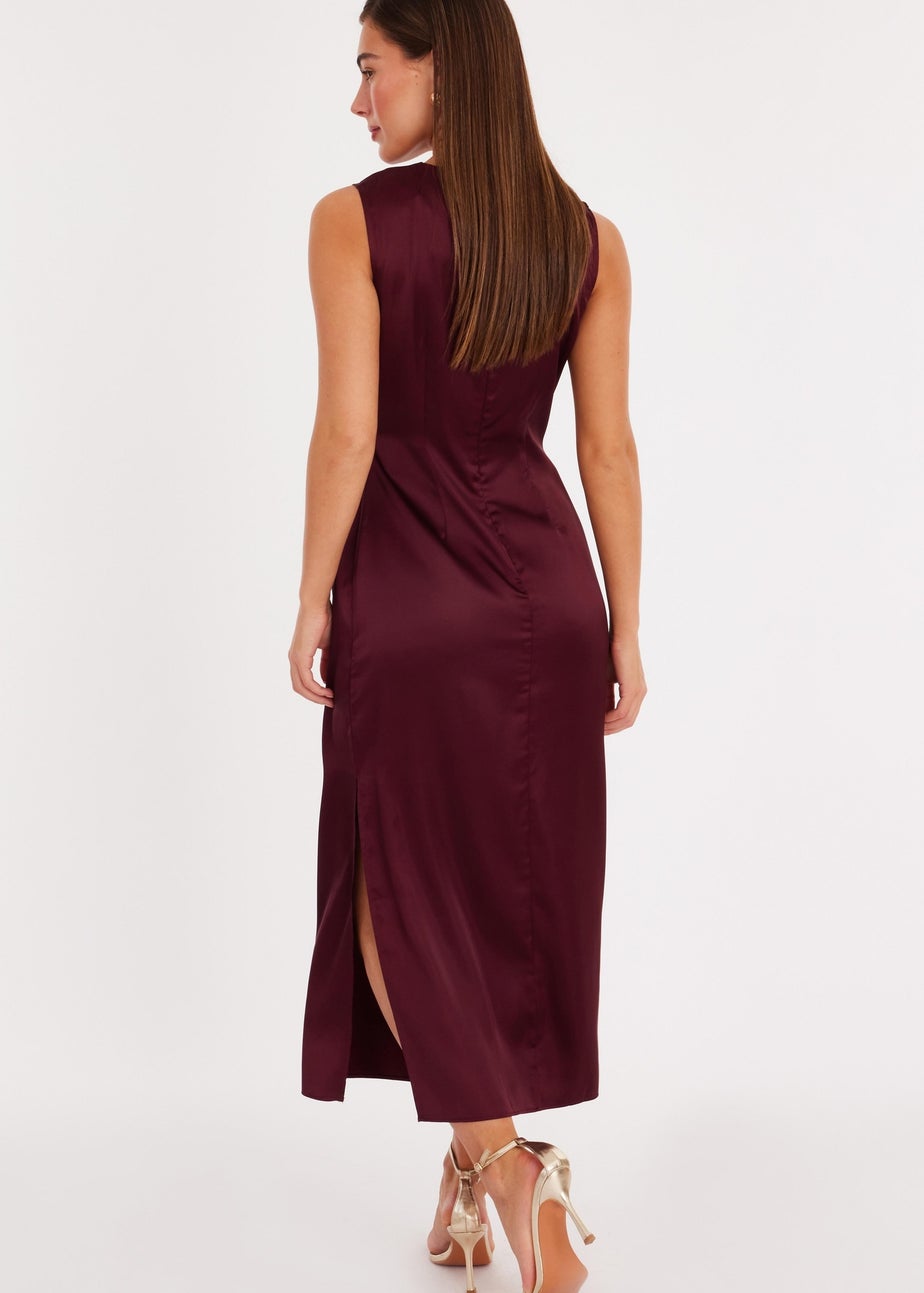 Quiz Burgundy Satin Buckle Side Midaxi Dress