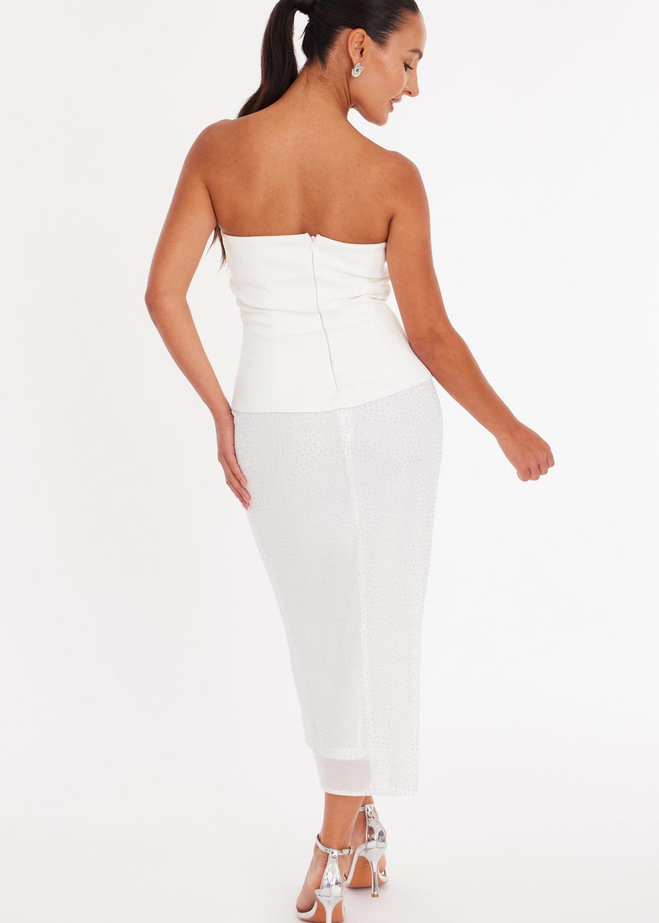 Quiz White Petite Glitter Mesh Bandeau Midaxi Dress