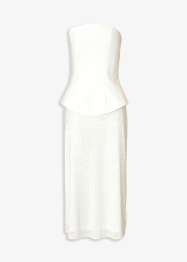 Quiz White Petite Glitter Mesh Bandeau Midaxi Dress