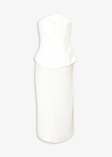 Quiz White Petite Glitter Mesh Bandeau Midaxi Dress