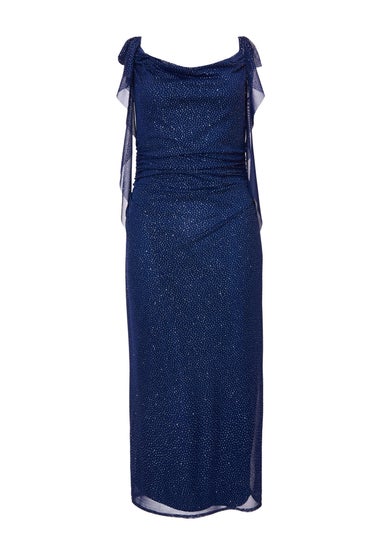 Quiz Navy Glitter Frill Midaxi Dress