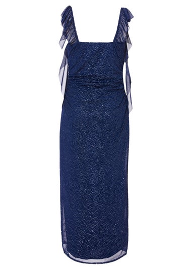 Quiz Navy Glitter Frill Midaxi Dress