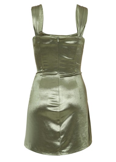 Quiz Green Satin Corset Draped Mini Dress