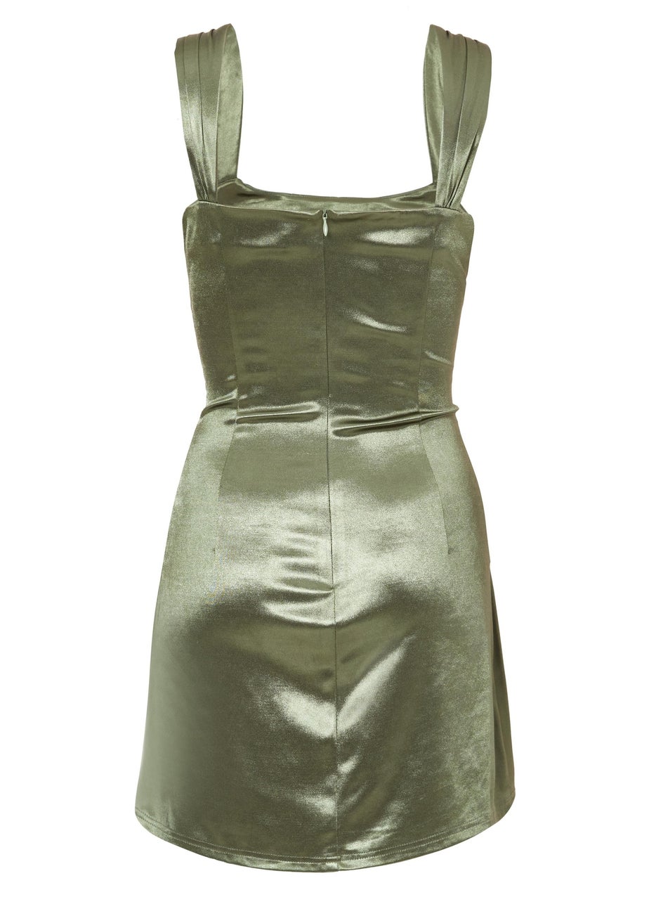 Quiz Green Satin Corset Draped Mini Dress