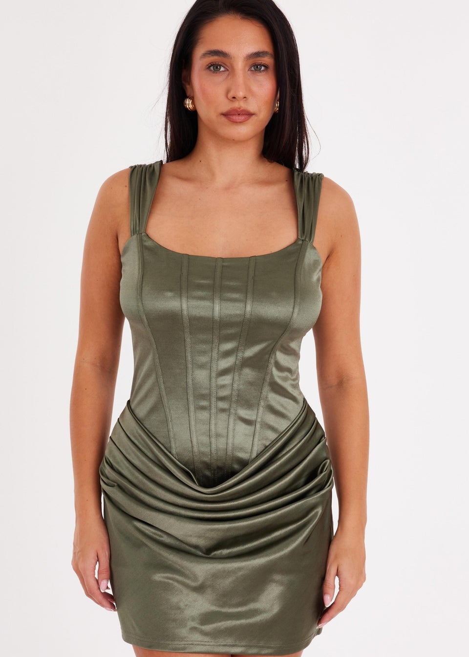 Quiz Green Satin Corset Draped Mini Dress