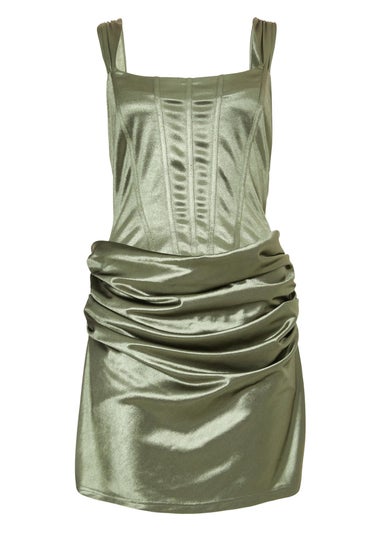 Quiz Green Satin Corset Draped Mini Dress