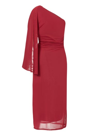 Quiz Burgundy Mesh One Shoulder Midi Dress