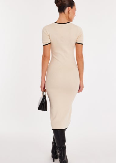 Quiz Stone Contrast Knit Midi Dress