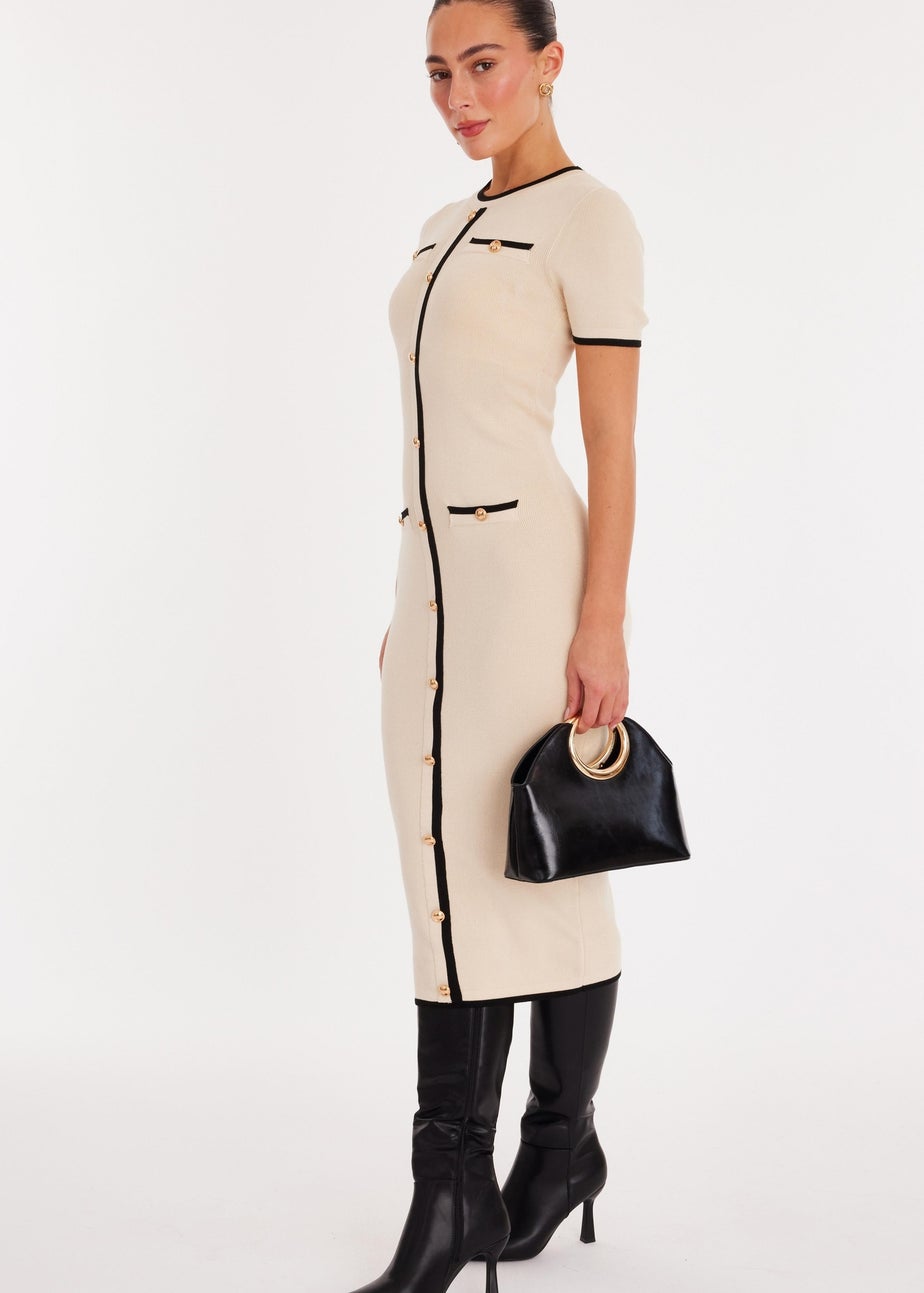 Quiz Stone Contrast Knit Midi Dress