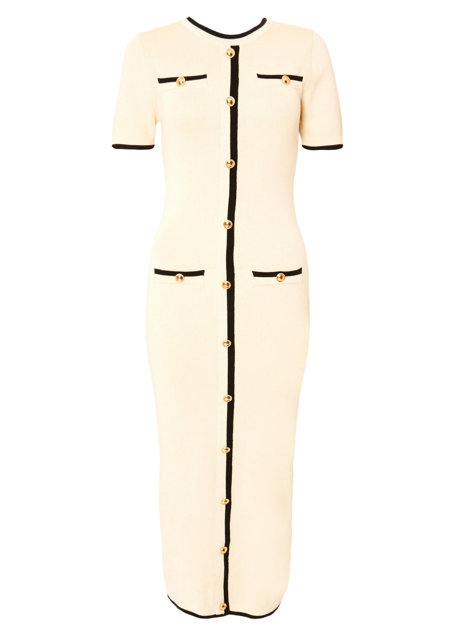 Quiz Stone Contrast Knit Midi Dress