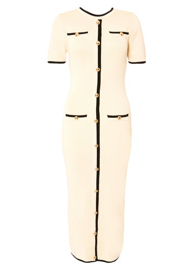 Quiz Stone Contrast Knit Midi Dress