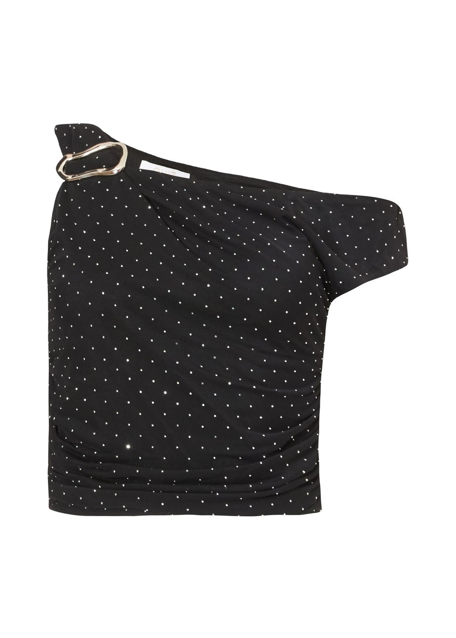 Quiz Black Diamante Embellished One Shoulder Crop Top