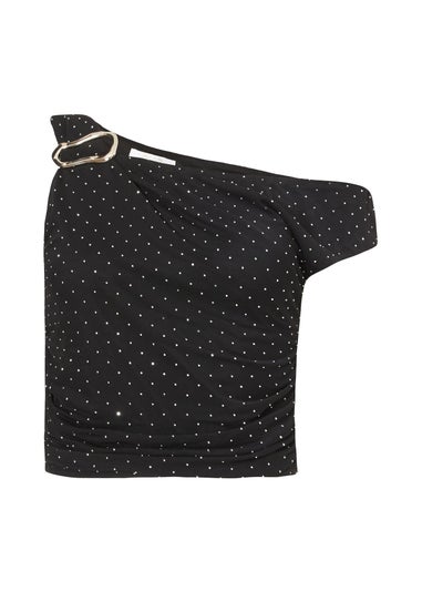Quiz Black Diamante Embellished One Shoulder Crop Top