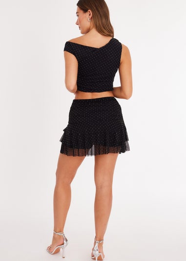 Quiz Black Diamante Embellished One Shoulder Crop Top