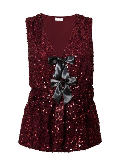Quiz Burgundy Sequin Peplum Top