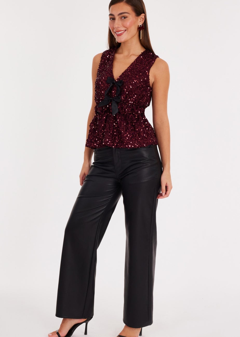 Quiz Burgundy Sequin Peplum Top