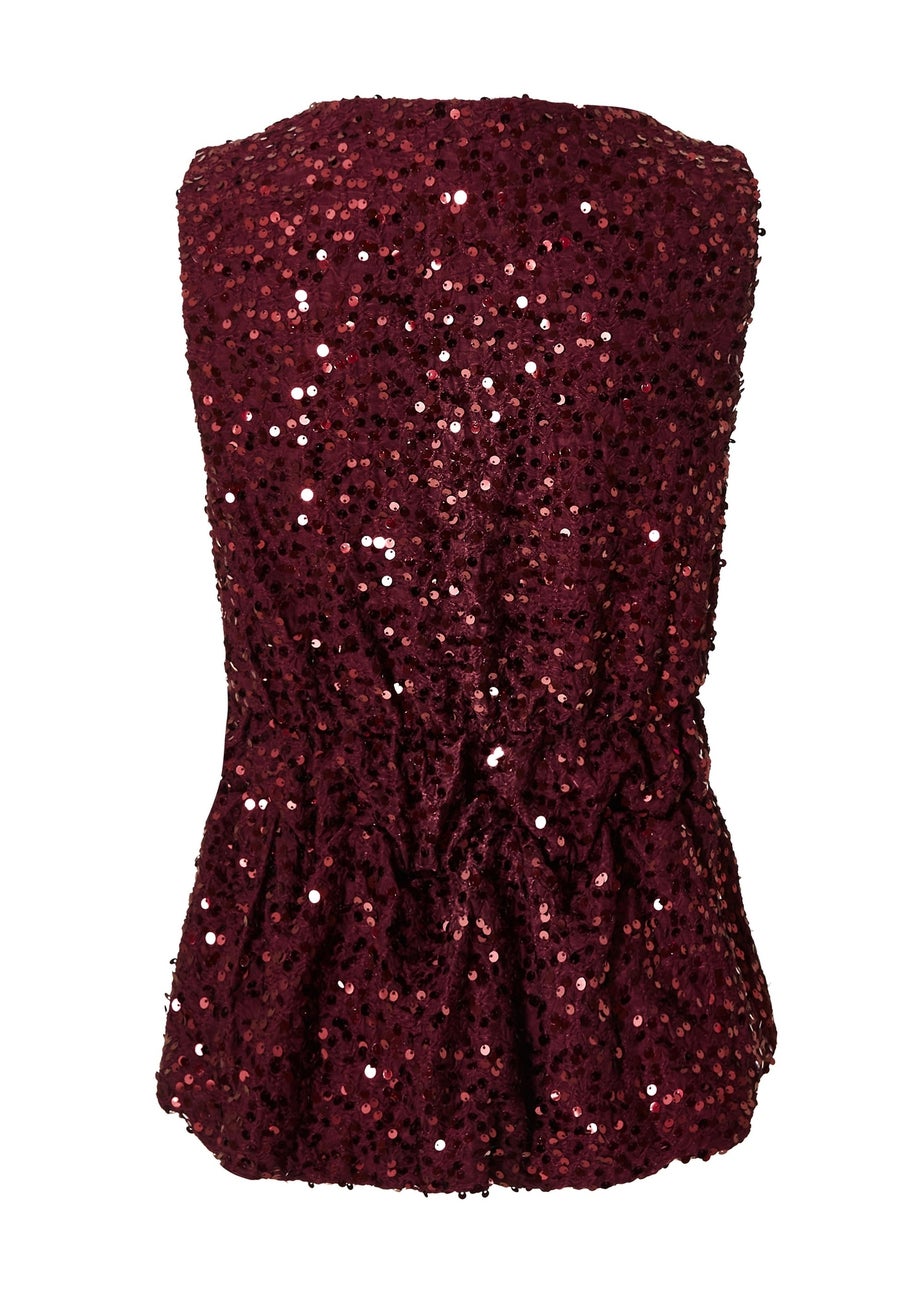 Quiz Burgundy Sequin Peplum Top