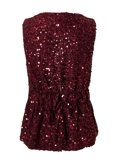 Quiz Burgundy Sequin Peplum Top