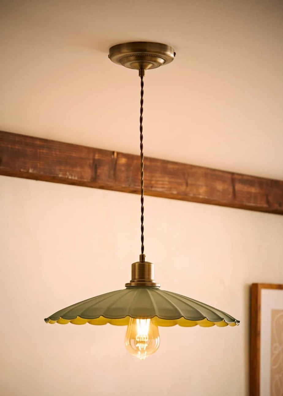 ValueLights Adjustable Ceiling Light Fitting with Green Scallop Shade