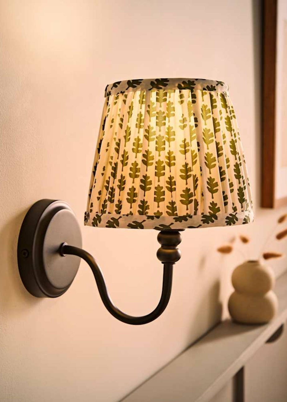 ValueLights Binky Rechargeable Black Wall Light Floral Pleated Lampshade