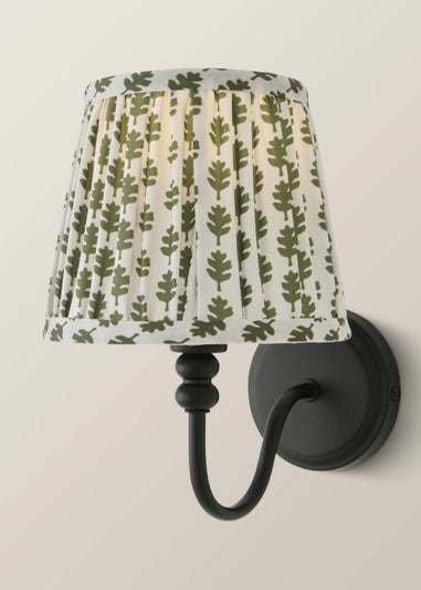 ValueLights Binky Rechargeable Black Wall Light Floral Pleated Lampshade