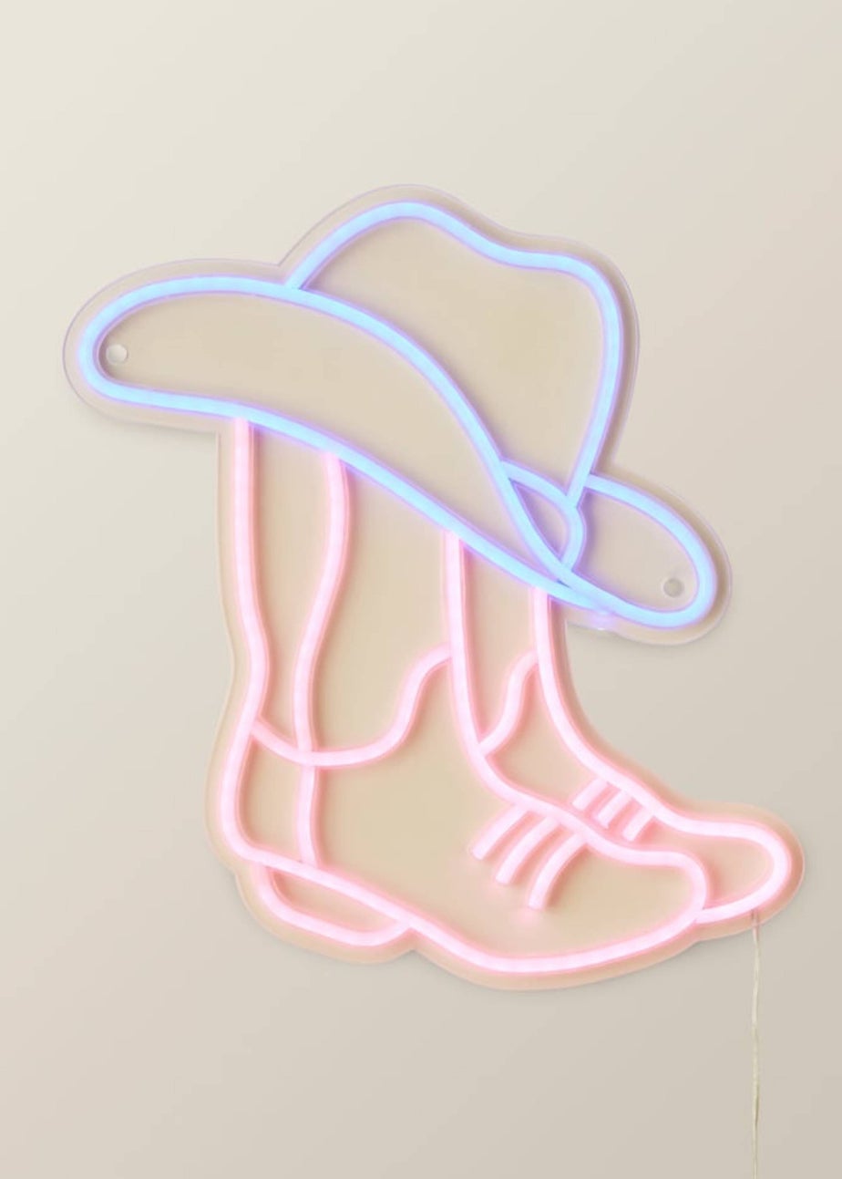 ValueLights Neon Pink & Blue Cowboy Boot Wall Light Integrated LED Novelty Light