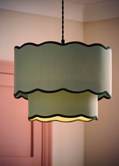 ValueLights Sloane Easy Fit Green Ceiling Lampshade 2 Tier Scallop Shade