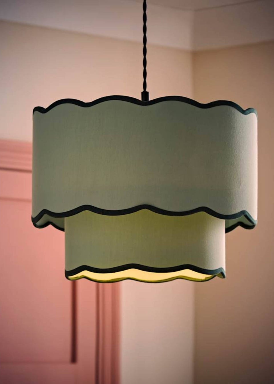 ValueLights Sloane Easy Fit Green Ceiling Lampshade 2 Tier Scallop Shade