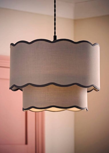 ValueLights Sloane Easy Fit Grey Ceiling Lampshade 2 Tier Scallop Shade