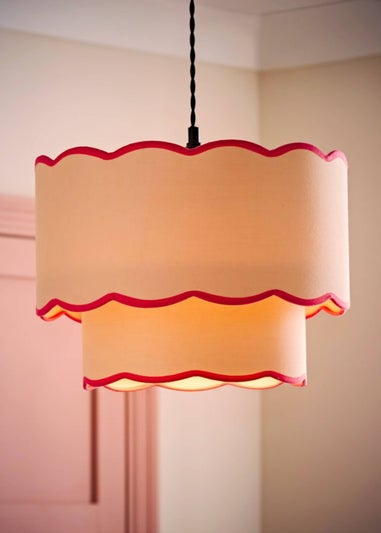 ValueLights Sloane Easy Fit Pink Ceiling Lampshade 2 Tier Scallop Shade