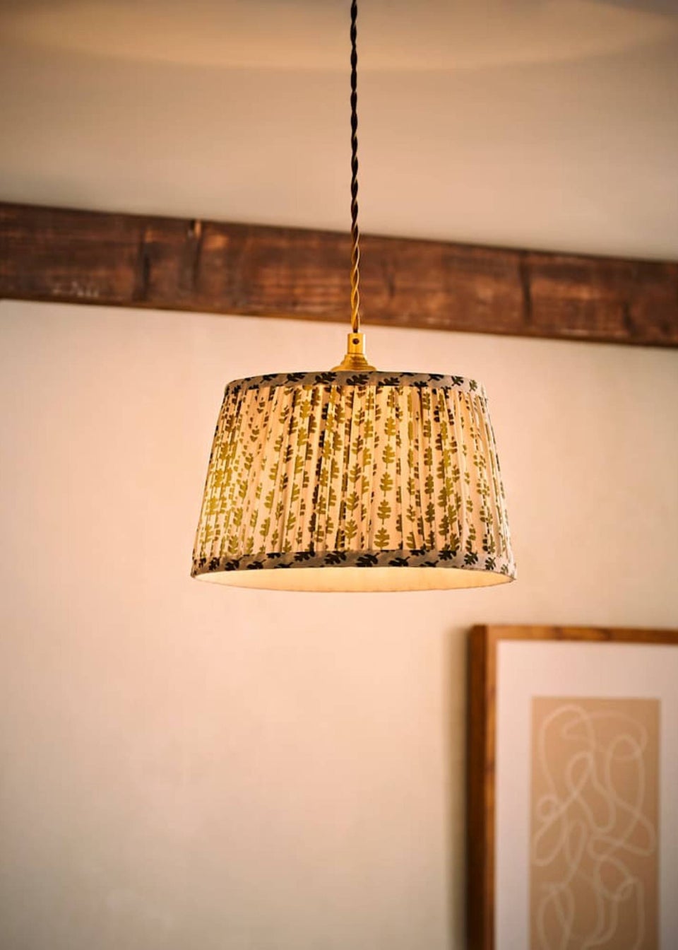 ValueLights Grange Small Easy Fit Green Floral Pleated Lampshade