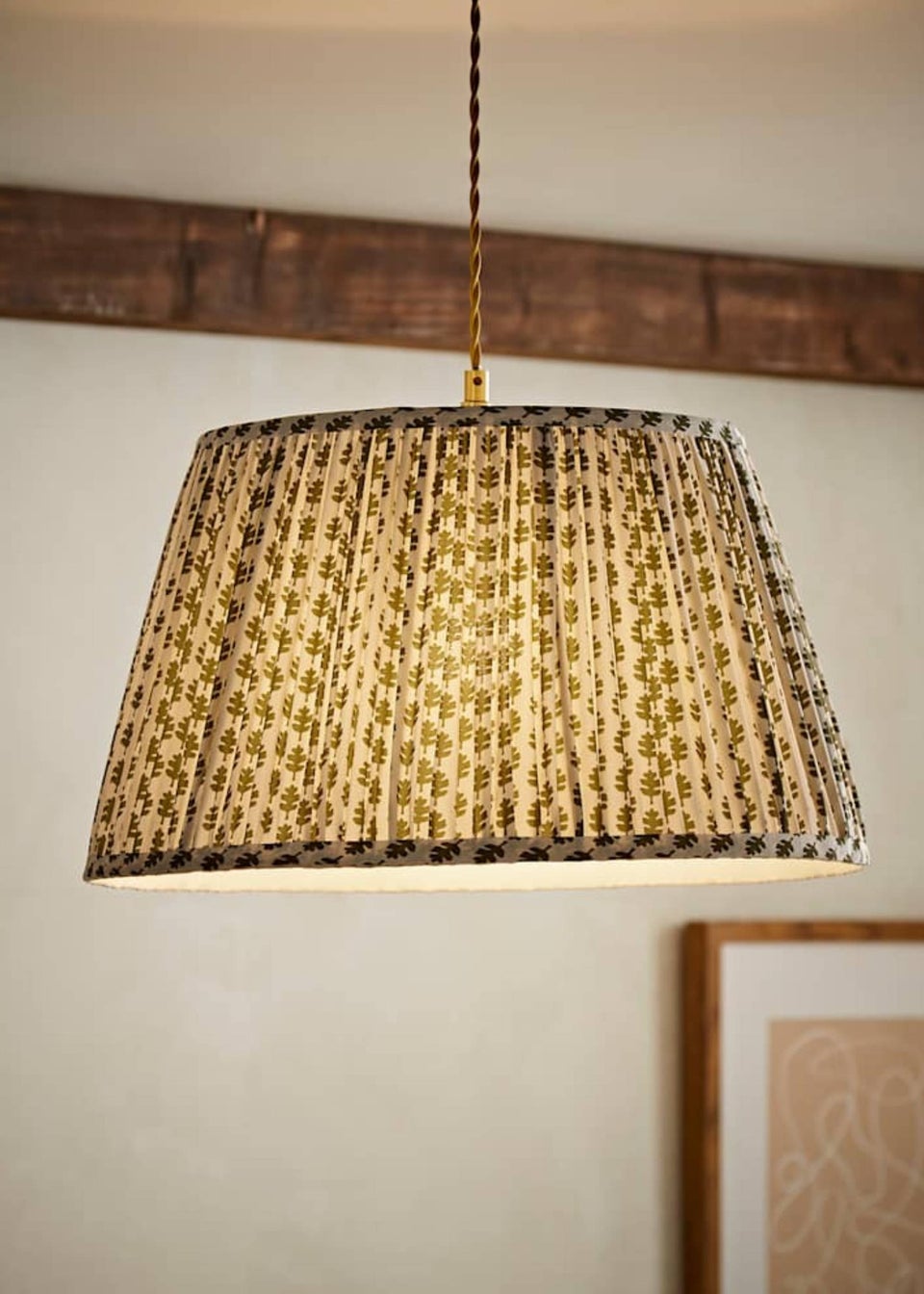 ValueLights Grange Large Easy Fit Green Floral Pleated Lampshade