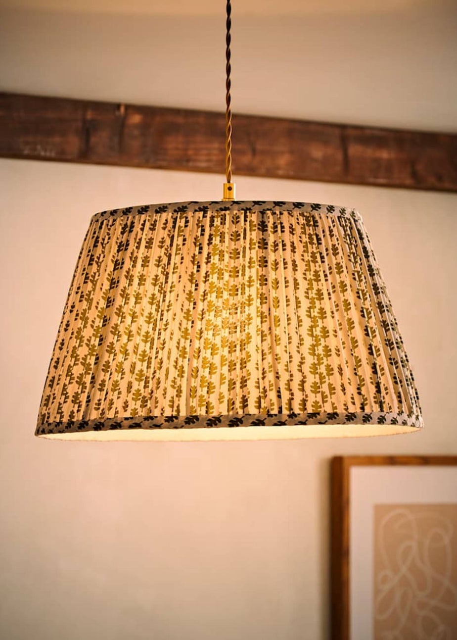 ValueLights Grange Large Easy Fit Green Floral Pleated Lampshade