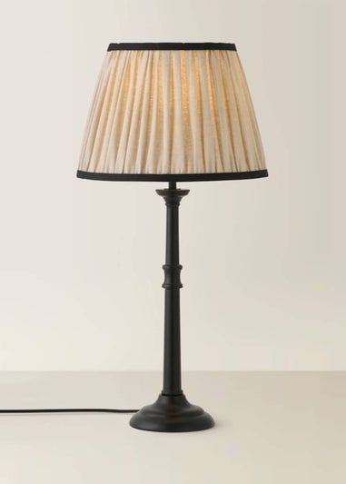 ValueLights Clara Black Candlestick Table Lamp with Linen Shade