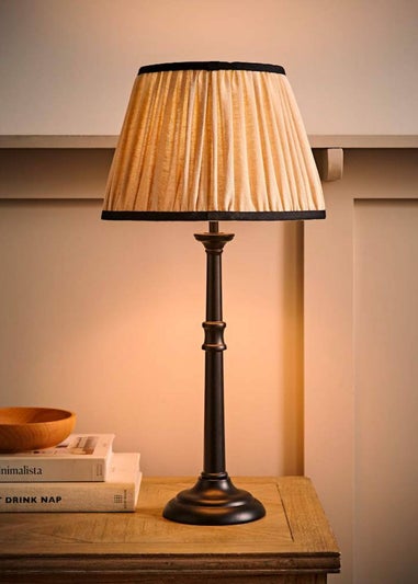 ValueLights Clara Black Candlestick Table Lamp with Linen Shade