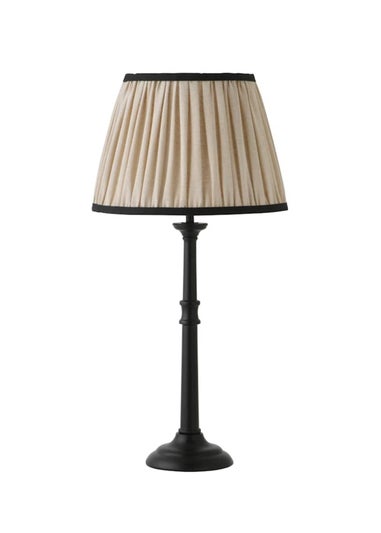ValueLights Clara Black Candlestick Table Lamp with Linen Shade