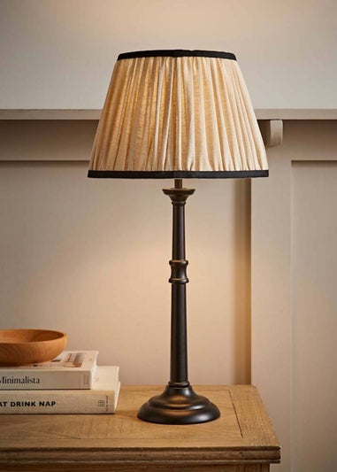 ValueLights Clara Black Candlestick Table Lamp with Linen Shade