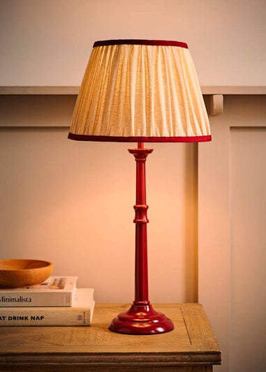 ValueLights Clara Burgundy Candlestick Table Lamp with Linen Shade