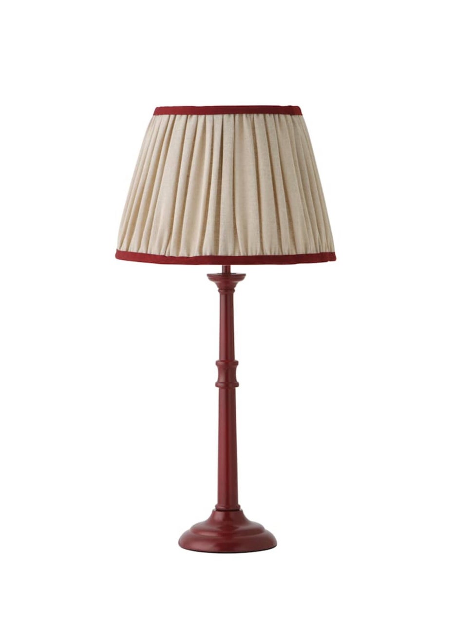 ValueLights Clara Burgundy Candlestick Table Lamp with Linen Shade