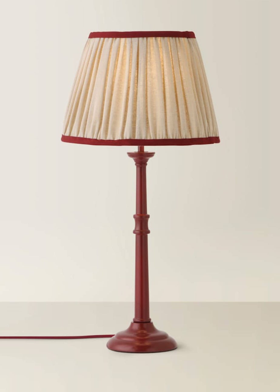 ValueLights Clara Burgundy Candlestick Table Lamp with Linen Shade